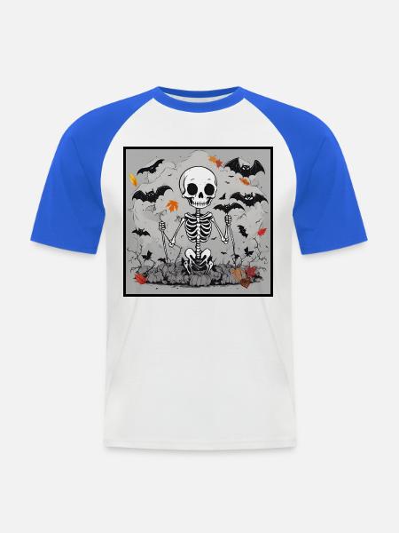 Skelett - Männer Baseball-T-Shirt - Weiß/Royalblau
