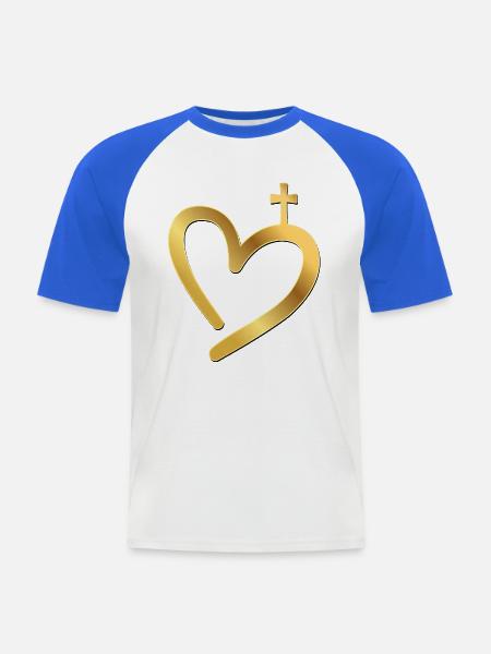Verehrungskreuz Herz - Männer Baseball-T-Shirt - Weiß/Royalblau