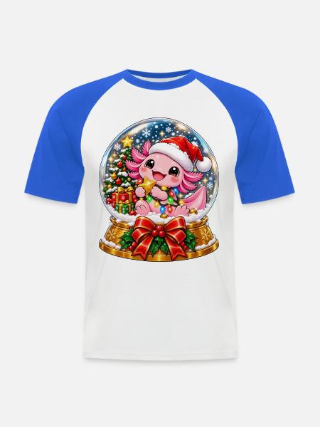Kuscheldrachen Santa im Schneekugel - Männer Baseball-T-Shirt - Weiß/Royalblau