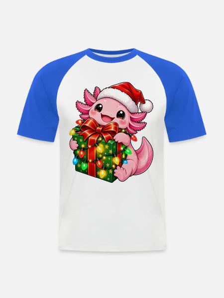 Weihnachtsdrache mit Geschenk - Männer Baseball-T-Shirt - Weiß/Royalblau