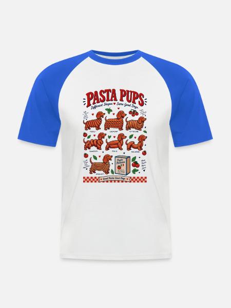 Pasta Pups Dachshund - Männer Baseball-T-Shirt - Weiß/Royalblau