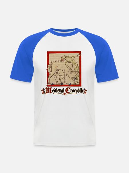 Mittelalterliches Krokodil (ca. 1250) - Männer Baseball-T-Shirt - Weiß/Royalblau