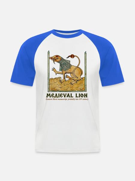 MITTELALTERLICHES LÖWEN-Ostslawisches Manuskript - Männer Baseball-T-Shirt - Weiß/Royalblau