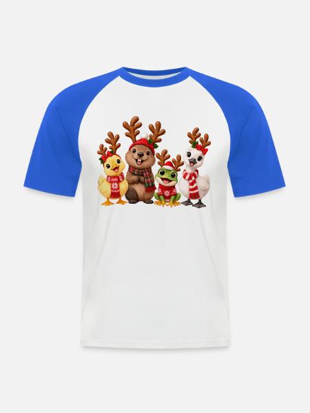 Süße Weihnachtsfreunde mit Rentiergeweih - Männer Baseball-T-Shirt - Weiß/Royalblau