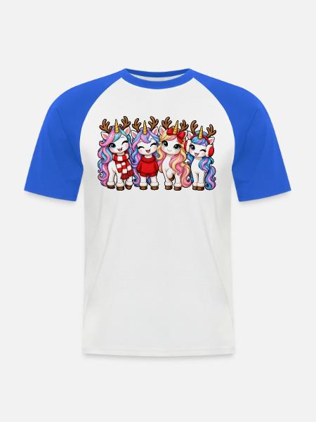 Weihnachts-Einhörner mit Rentiergeweih - Männer Baseball-T-Shirt - Weiß/Royalblau