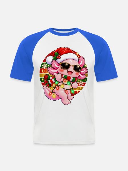 Kuscheliger Weihnachts-Dino mit Lichtern - Männer Baseball-T-Shirt - Weiß/Royalblau
