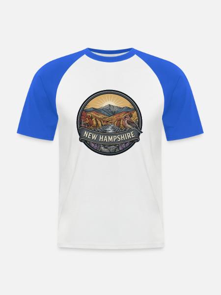 New Hampshire White Mountains Reiseabzeichen - Männer Baseball-T-Shirt - Weiß/Royalblau