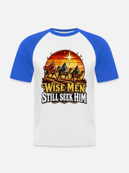 Weise Männer Suchen Ihn - Männer Baseball-T-Shirt - Weiß/Royalblau