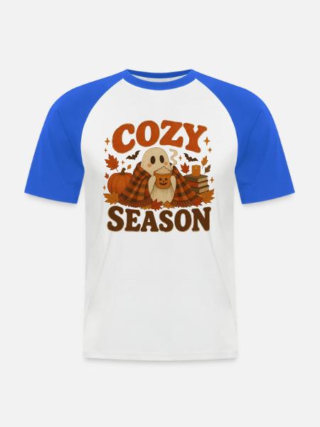 Ghost Cozy Herbstkürbis - Männer Baseball-T-Shirt - Weiß/Royalblau