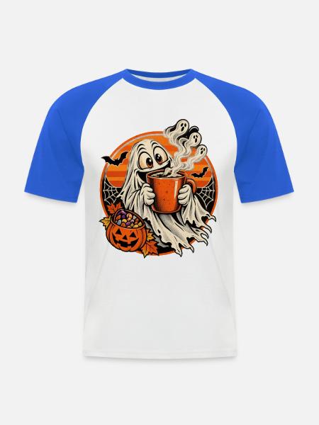 Halloween Kaffee-Geist Retro-Sonne Morgenkaffee - Männer Baseball-T-Shirt - Weiß/Royalblau