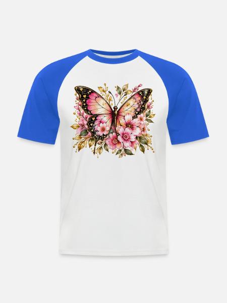 Flügeltraum Schmetterling Blüten - Männer Baseball-T-Shirt - Weiß/Royalblau