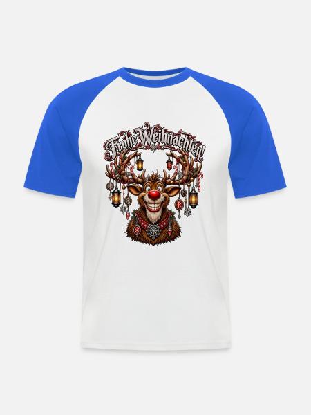 Rentierkrone mit Laternen - Männer Baseball-T-Shirt - Weiß/Royalblau