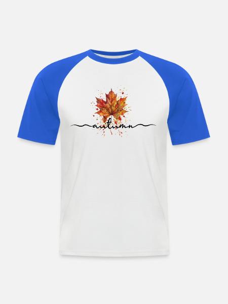 Herbst | Herbstblatt Aquarell - Männer Baseball-T-Shirt - Weiß/Royalblau