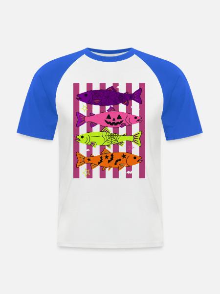 Spooky Halloween Fish Pattern Design - Männer Baseball-T-Shirt - Weiß/Royalblau