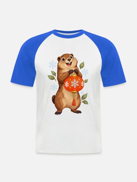 Winterwald Wächter mit Laterne - Männer Baseball-T-Shirt - Weiß/Royalblau