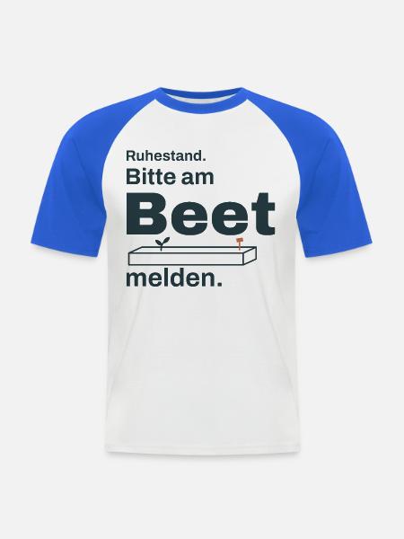 Ruhestand – Bitte am Beet melden - Männer Baseball-T-Shirt - Weiß/Royalblau