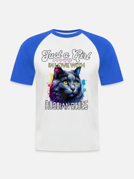 Russisch Blaukatze Mädchen - Männer Baseball-T-Shirt - Weiß/Royalblau