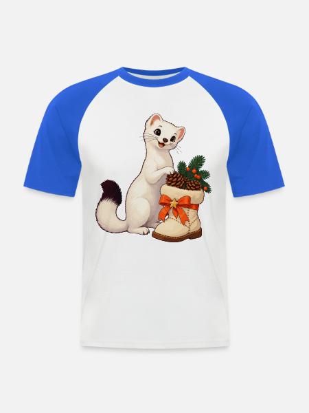 Hermelin mit festlichem Zapfenstiefel - Männer Baseball-T-Shirt - Weiß/Royalblau