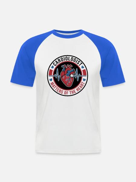 Kardiologe anatomisches Herz-EKG-Abzeichen Geschenk - Männer Baseball-T-Shirt - Weiß/Royalblau