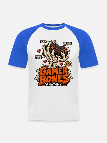 Gamer Bones Anatomie Controller - Männer Baseball-T-Shirt - Weiß/Royalblau