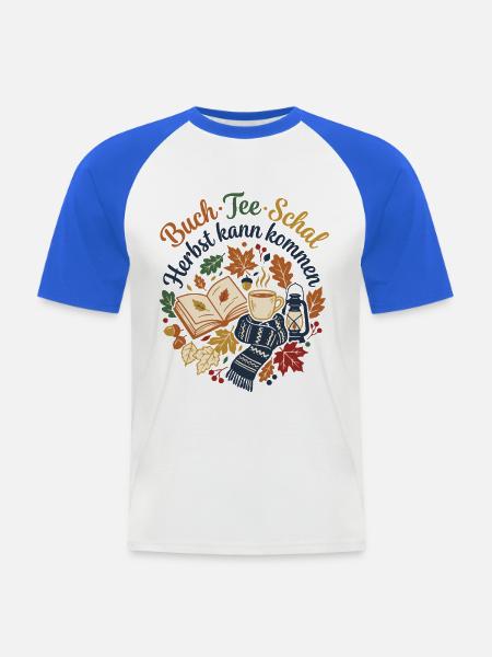 Herbstzeit - Tee Buch Schal - Männer Baseball-T-Shirt - Weiß/Royalblau