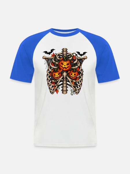 Halloween-Rippen mit Kürbis - Männer Baseball-T-Shirt - Weiß/Royalblau