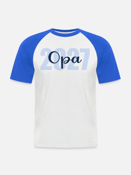 Baby verkünden, Opa 2027 - Männer Baseball-T-Shirt - Weiß/Royalblau