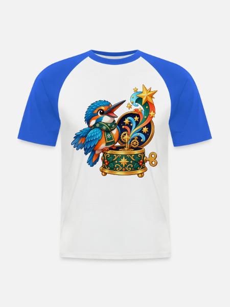 Eisvogel mit Kometen-Spieluhr - Männer Baseball-T-Shirt - Weiß/Royalblau