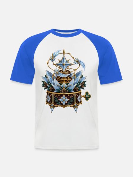 Frostblumen-Uhrwerk mit Kometenmechanik - Männer Baseball-T-Shirt - Weiß/Royalblau