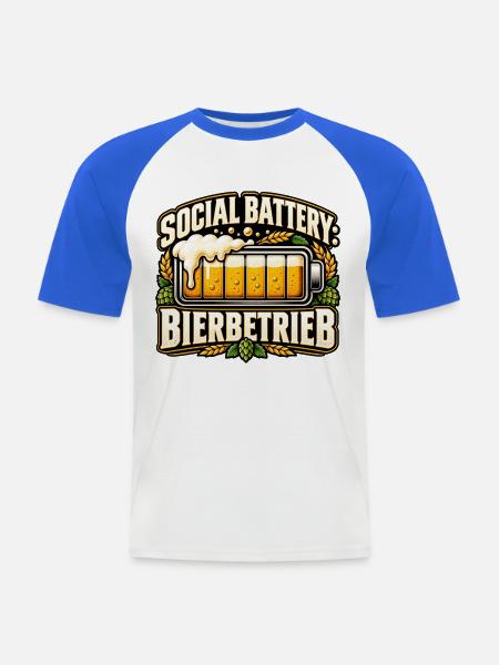 Social Battery – Bierbetrieb - Männer Baseball-T-Shirt - Weiß/Royalblau