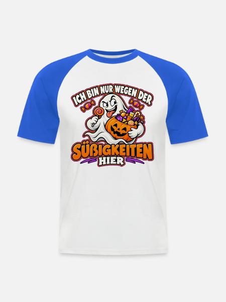 Halloween-Geist auf Süßigkeitenjagd - Männer Baseball-T-Shirt - Weiß/Royalblau