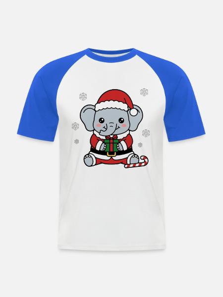 Süßes Kawaii-Elefanten-Weihnachtsbaum-Weihnachtsgeschenk - Männer Baseball-T-Shirt - Weiß/Royalblau