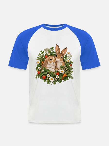Frühlingskaninchen im Blütenkranz - Männer Baseball-T-Shirt - Weiß/Royalblau