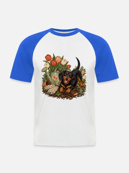 Garten-Dackel Tulpenliebe - Männer Baseball-T-Shirt - Weiß/Royalblau