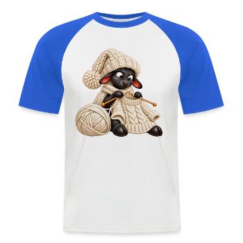 Schwarzes Schaf strickt einen Wollpullover - Männer Baseball-T-Shirt - Weiß/Royalblau - Vorne