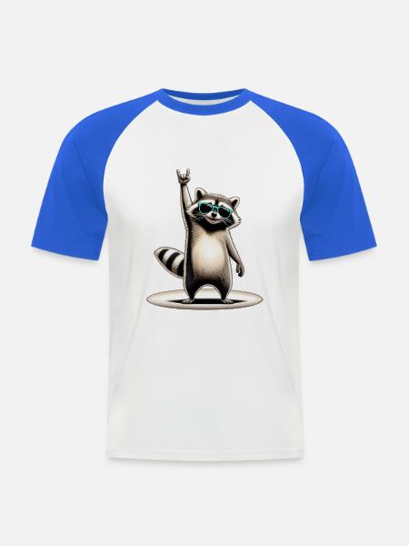 Raccoon Rocker mit Sonnenbrille - Männer Baseball-T-Shirt - Weiß/Royalblau