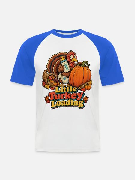Thanksgiving-Truthahn Little Turkey Loading Baby - Männer Baseball-T-Shirt - Weiß/Royalblau