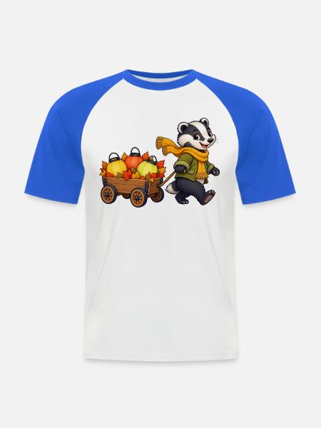 Dachskind mit buntem Blätterlichterwagen - Männer Baseball-T-Shirt - Weiß/Royalblau