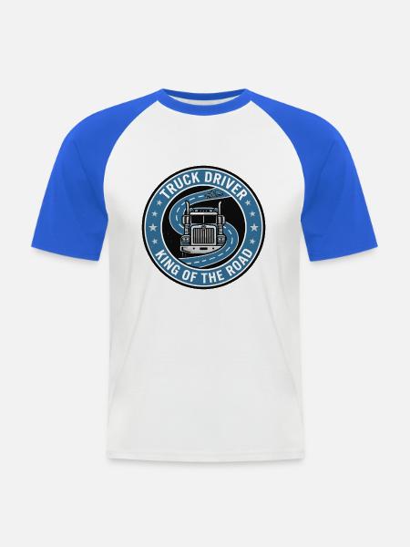 Lkw-Fahrer-König der Straßen-Sattelschlepper-Abzeichen-Geschenk - Männer Baseball-T-Shirt - Weiß/Royalblau