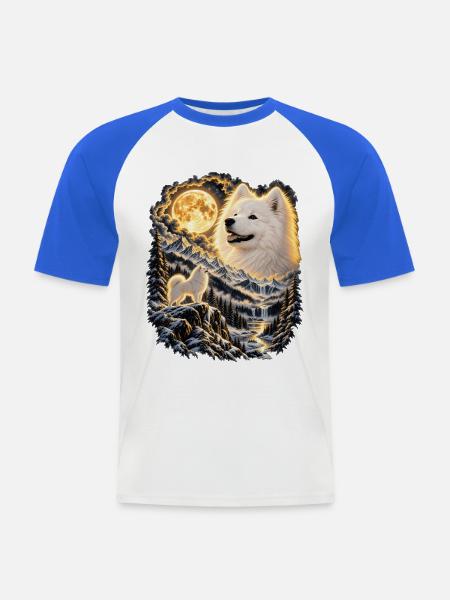 Labrador Hund Mondlicht Bergwelt - Männer Baseball-T-Shirt - Weiß/Royalblau