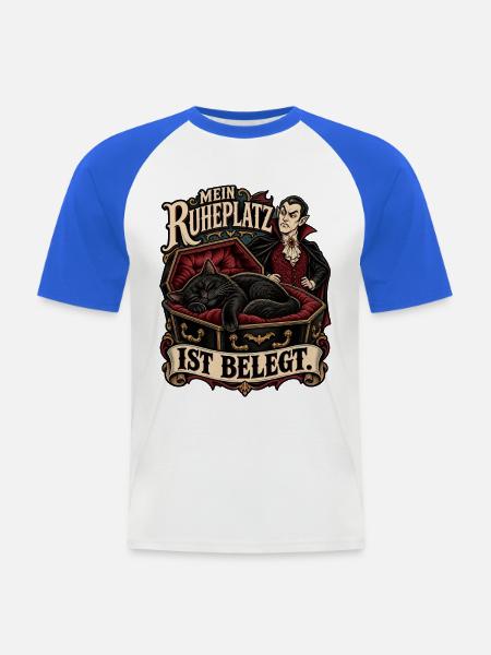 Ruheplatz belegt – Katze und Vampir - Männer Baseball-T-Shirt - Weiß/Royalblau