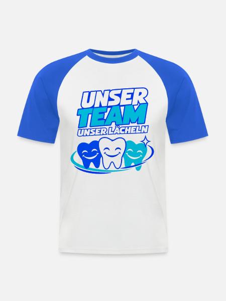 Unser Team Unser Lächeln – Zahnarztpraxis - Männer Baseball-T-Shirt - Weiß/Royalblau