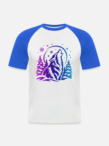 Wolf im Winterwald - Männer Baseball-T-Shirt - Weiß/Royalblau