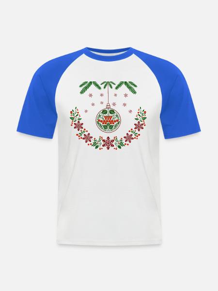 Weihnachtskranz mit Vogelbeeren - Männer Baseball-T-Shirt - Weiß/Royalblau