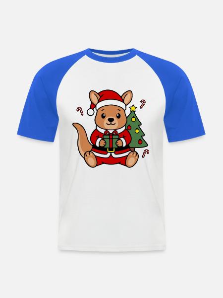 Kawaii-Weihnachtskänguru hält Weihnachtsgeschenk - Männer Baseball-T-Shirt - Weiß/Royalblau