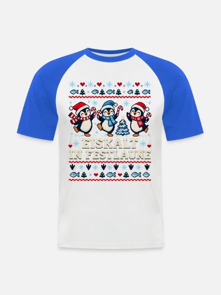 Pinguine - Eiskalt in Festlaune - Männer Baseball-T-Shirt - Weiß/Royalblau