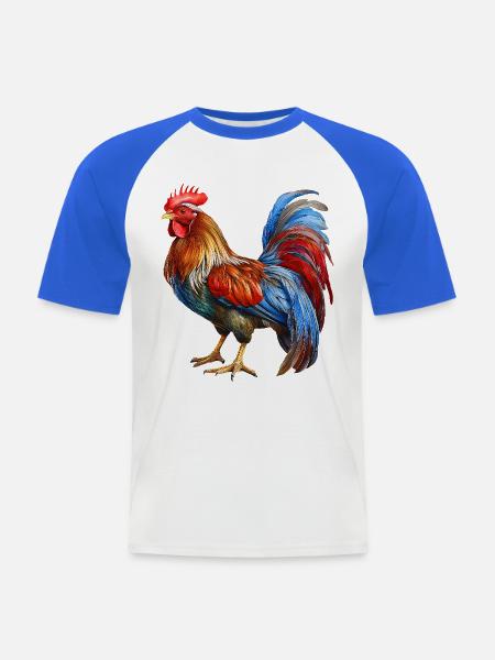 Hahn - Männer Baseball-T-Shirt - Weiß/Royalblau