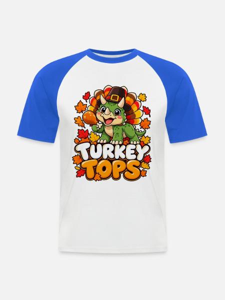 Herbst Dino Turkey Tops - Männer Baseball-T-Shirt - Weiß/Royalblau