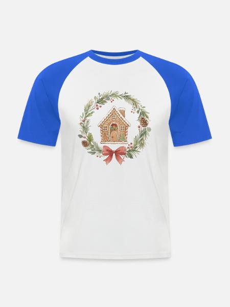 Lebkuchenhaus Weihnachtskranz - Männer Baseball-T-Shirt - Weiß/Royalblau
