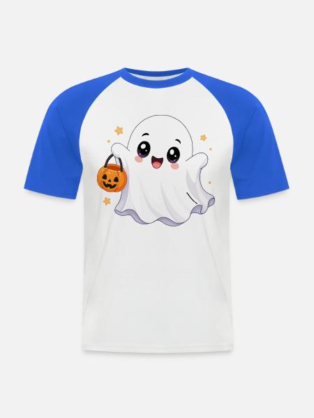 Süßer Kawaii Geist mit Kürbis - Männer Baseball-T-Shirt - Weiß/Royalblau